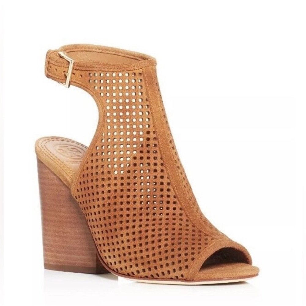 Tory Burch Brown Peep-Toe Block Heels